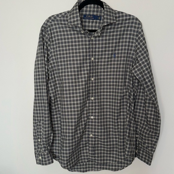 Polo Ralph Lauren Plaid Button Up Short Long Sleeve Brown Med EUC 100% Cotton - Picture 1 of 11